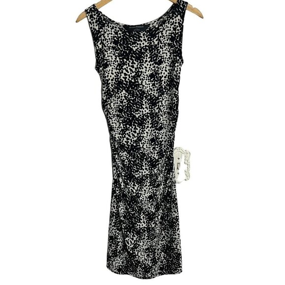 Norma Kamali Black White Abstract‎ Animal Print Spotted Ruched Dress Size Medium - Picture 2 of 10